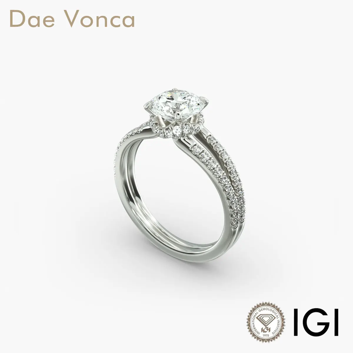 PT950/14K/18K White Gold Pave Split Shank Ring 0.5-3.0ct Round Cut Lab Grown Diamonds VS-VVS Clarity For Engagement