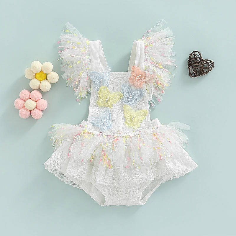 Newborn Baby Girl Lace Romper Dress Ruffle Sleeveless Backless Summer Jumpsuit Bodysuit Photo Outfits