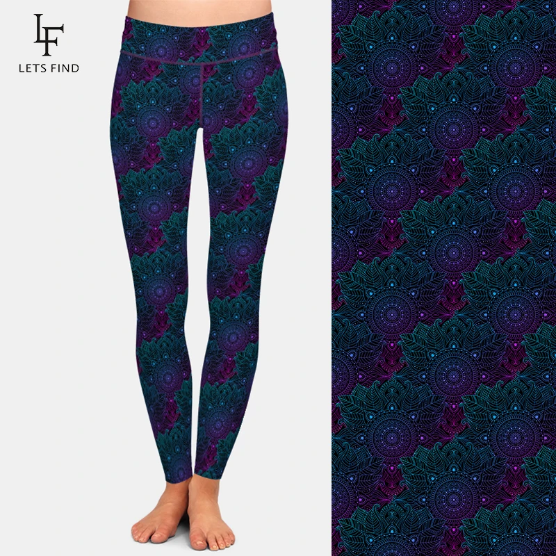 LETSFIND Sexy Mandala Style Printing Women Leggings Fashion High Waist Soft Polyester Stretch Pants