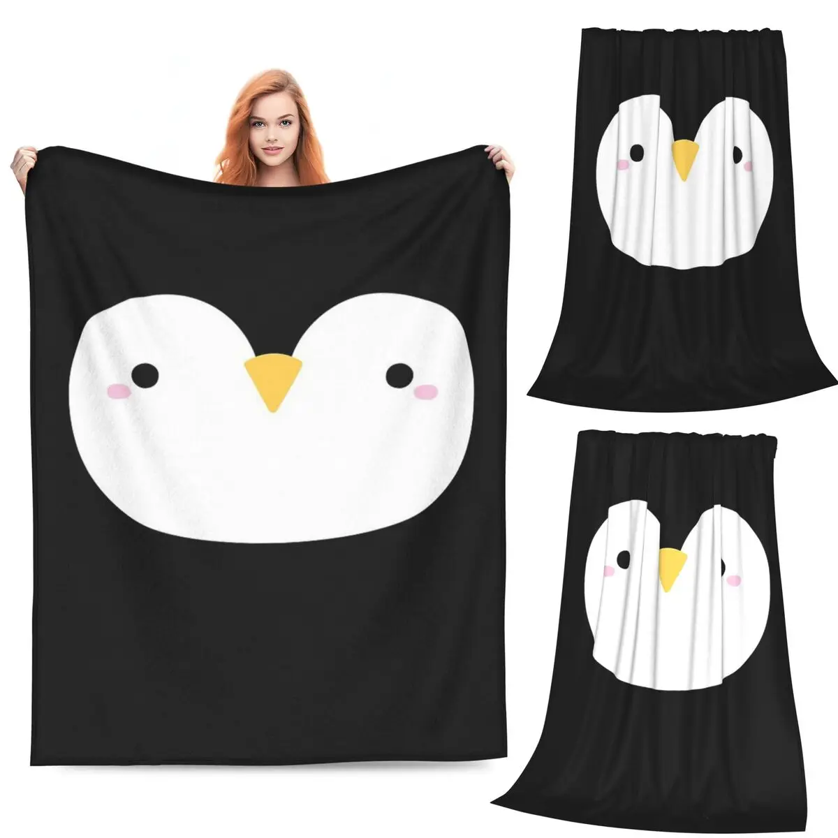 

Cute Little Penguin Face Blanket Flannel Sofa Multi-function Throw Blankets for Couch Bedding Outdoor Throws Bedspread Quilt