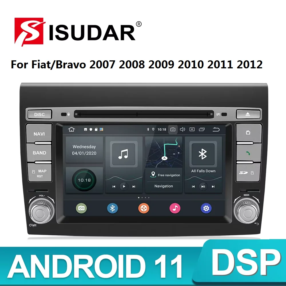 Isudar PX6 2 Din Android 11 reproductor Multimedia de coche para Fiat/Bravo 2007 2008 2009 2010 2011 2012 DVD Auto GPS Radio reproductor de vídeo