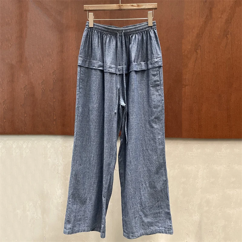 

Women's pants New linen blended straight leg pants for summer 2026 Tie up slim fit wide leg pants casual and versatile trousers