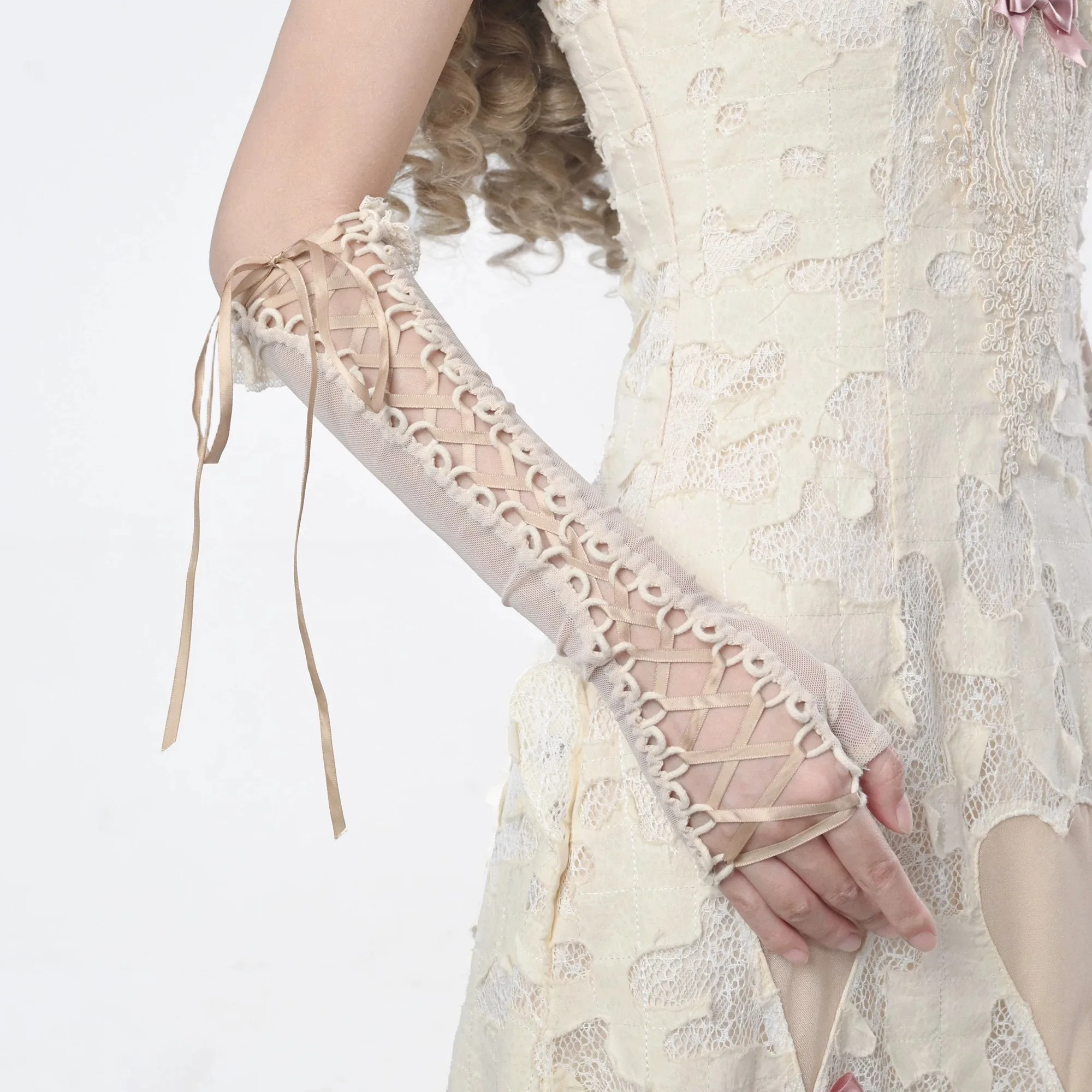 niche-vintage-french-elastic-tie-sleeve-cuffs-ins-thin-hollow-dress-arm-sleeves-dating-lolita-bride-skin-color-sleeve-cuffs