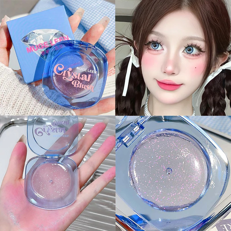 Transparent Crystal Color Changing Blusher Cream Long Lasting Natural Moisturizes Fine Shimmer Pink Rouge Cheek Makeup Cosmetics