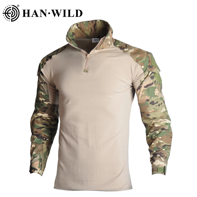 HAN WILD Cotton Tactical Shirt Uniform Combat Clothing  Airsoft Camouflage Hunting Climbing Clothes Hiking Long Shirts Men 8XL