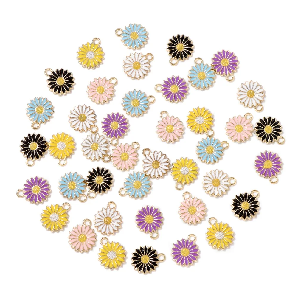 20Pcs Colorful Enamel Alloy Metal Drop Oil Daisies Handmade DIY Jewelry Bracelet Necklace Earring Pendant Charm Wholesale