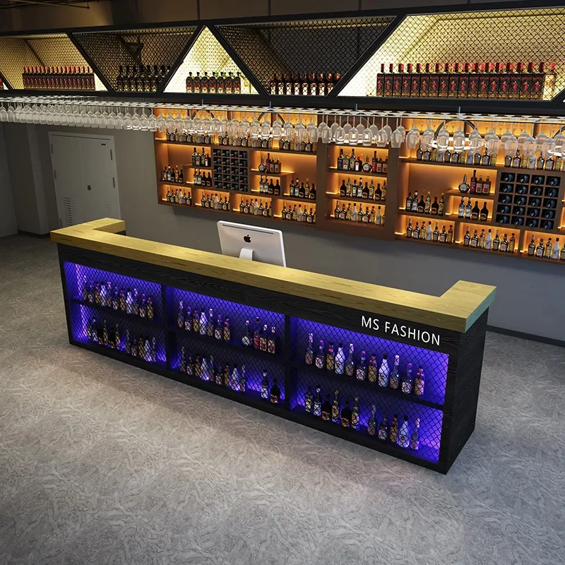 Retro Industrial Reception Desk for Bar Restaurant Gym Dance Studio Checkout Counter Solid Wood Front Office Table