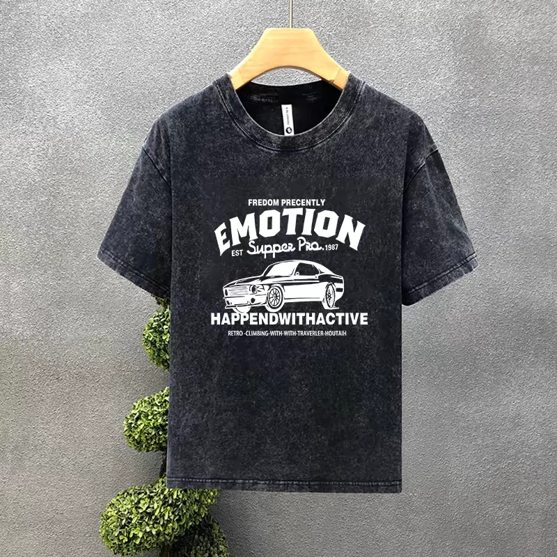 

Retro Washed Heavyweight Short Sleeve T-Shirt Unisex Summer Oversize Loose Lazy Feel Cotton Crew Neck Graphic T-shirt
