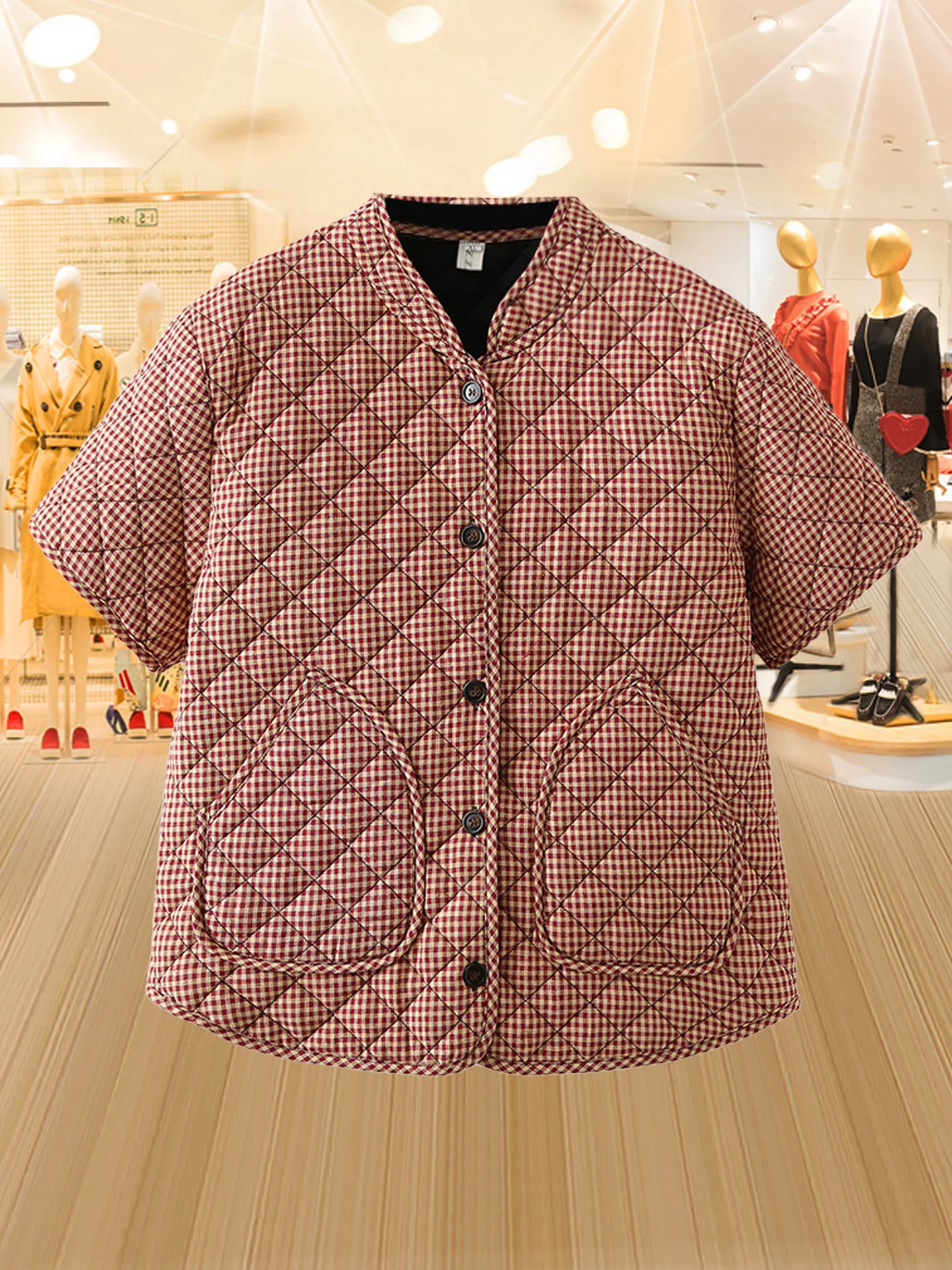 

Autumn Winter Women's Pure Cotton Vest Thin Plaid Cotton Jaet Large Size Mid-Aged Mom f Sve oulder Protector Vest O...