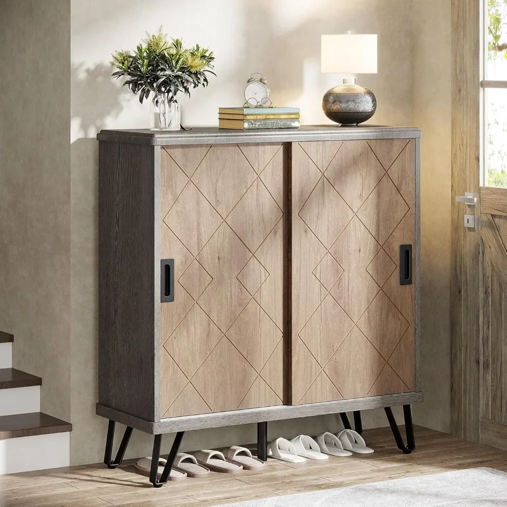 

5-layer Wooden Shoe Cabinet with Sliding Doors and Adjustable Shelves, Modern Shoe Rack for Entrance, Hallway, and Living Room