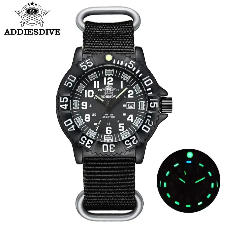 Addiesdive Mode Herren Analog uhr 50m wasserdichte Leucht rohr Nylon Sport Männer Militär Armbanduhren Quarzuhr für Herren 6