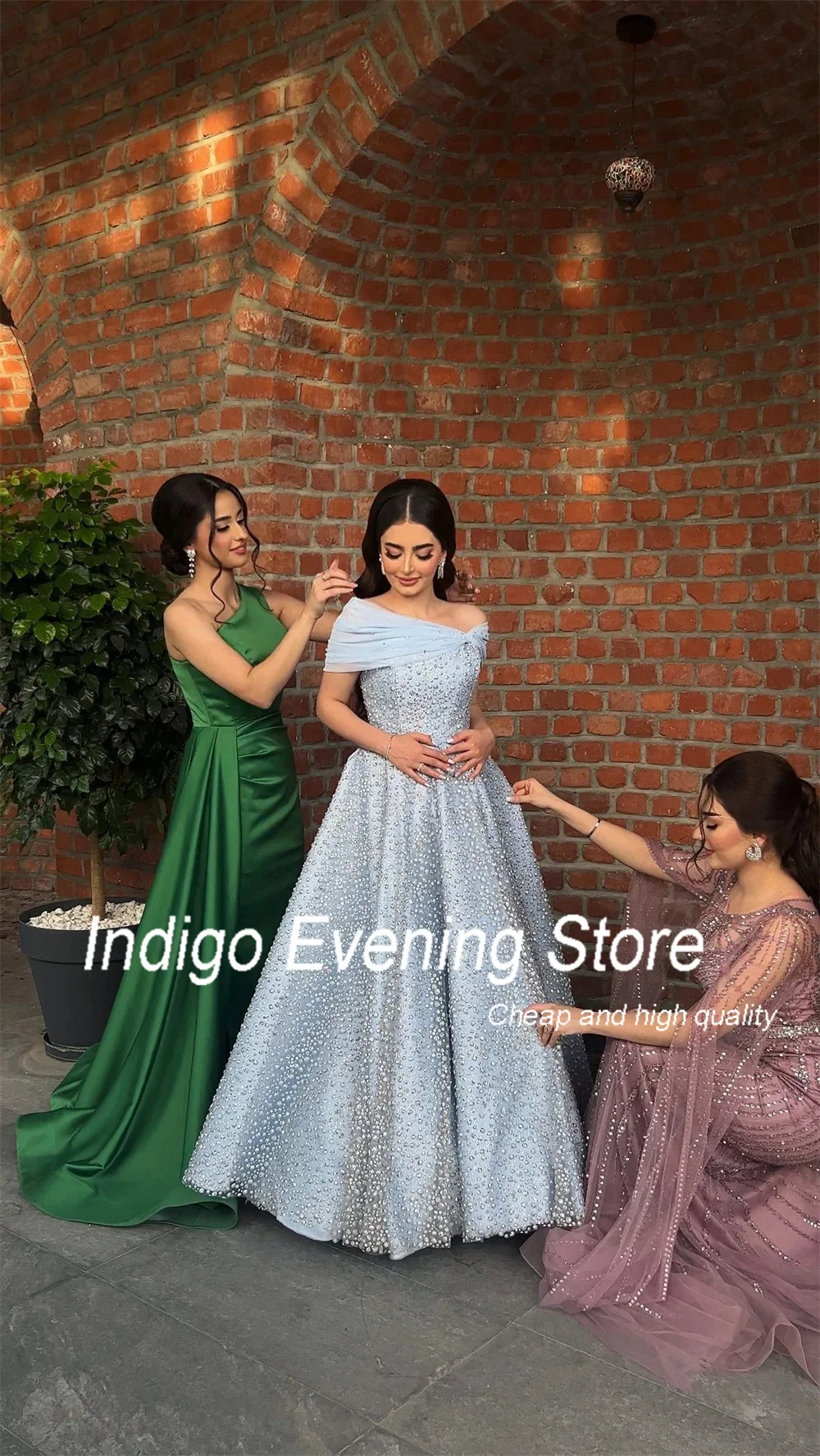 Indigo-vestido de fiesta de noche para mujer, traje Formal de corte imperio con hombros descubiertos, lunares, 2024