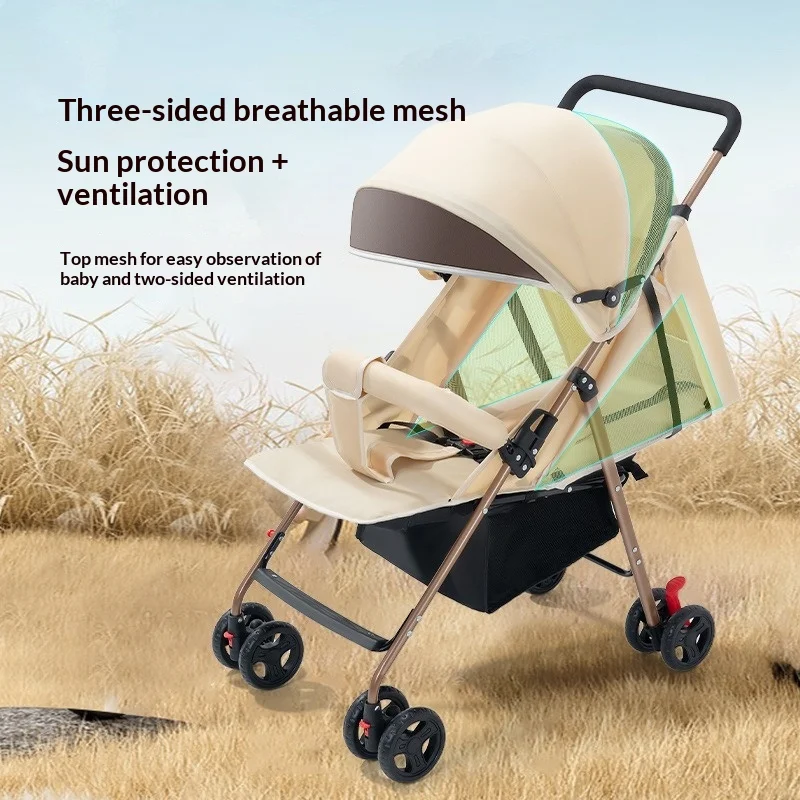 

Легкая складная детская коляска с регулировкой наклона спинки одной рукой, амортизацией, для новорожденных, компактная, с высоким сиденьем