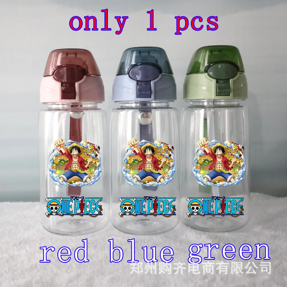 One Piece Anime Transparent Flip-top Water Cup with Straw Household Appliance Outdoor Sport Drinking Water Bottle Red Blue Green