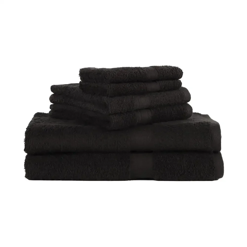 

Absorbent Cotton Bath Towel Set 6-Pieces Rich Black Basic Collection