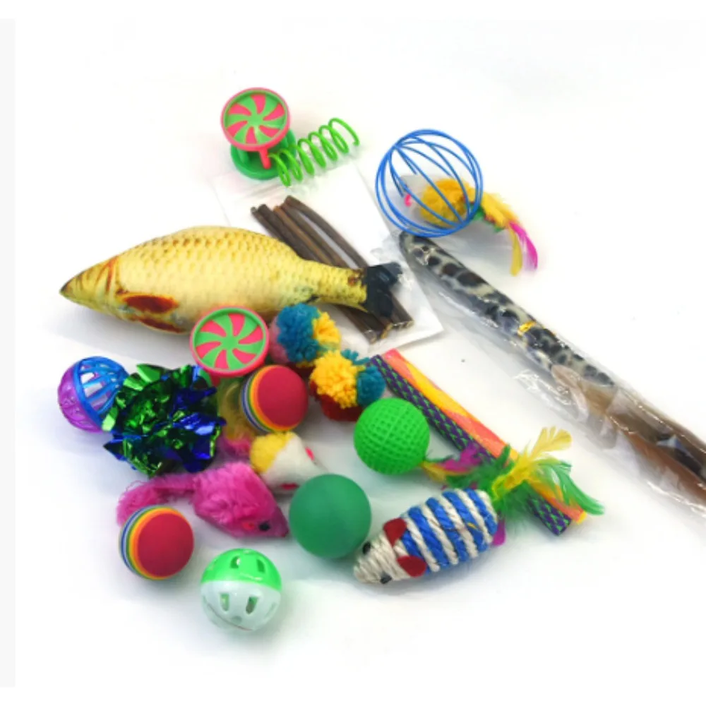 

New Pet Cat Toy Bell Ball Feather Cat Stick Plush Mouse Sucker Cat Stick 29 Pieces Set