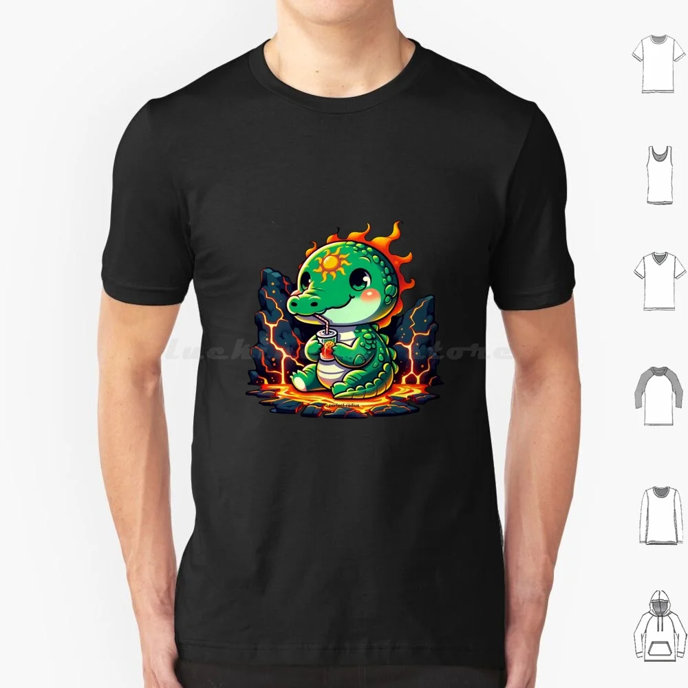 Animales legendarios: el cocodrilo está bebiendo una refresca. Camiseta talla grande 100% algodón animales legendarios lindo fantasía Kawaii