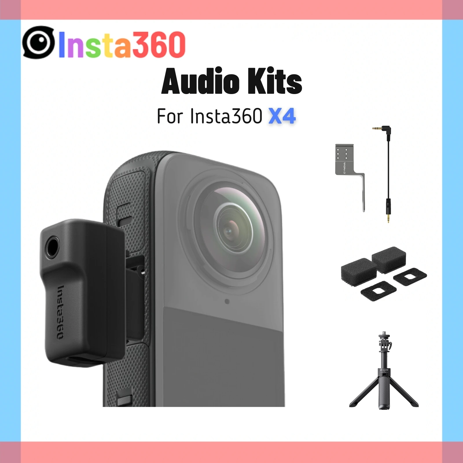 INSTA360 X4 Mic Adapter Audio Microphone or Cold Shoe Windproof Cotton Sound Recording Kit For Insta 360 X4 Original Accessory