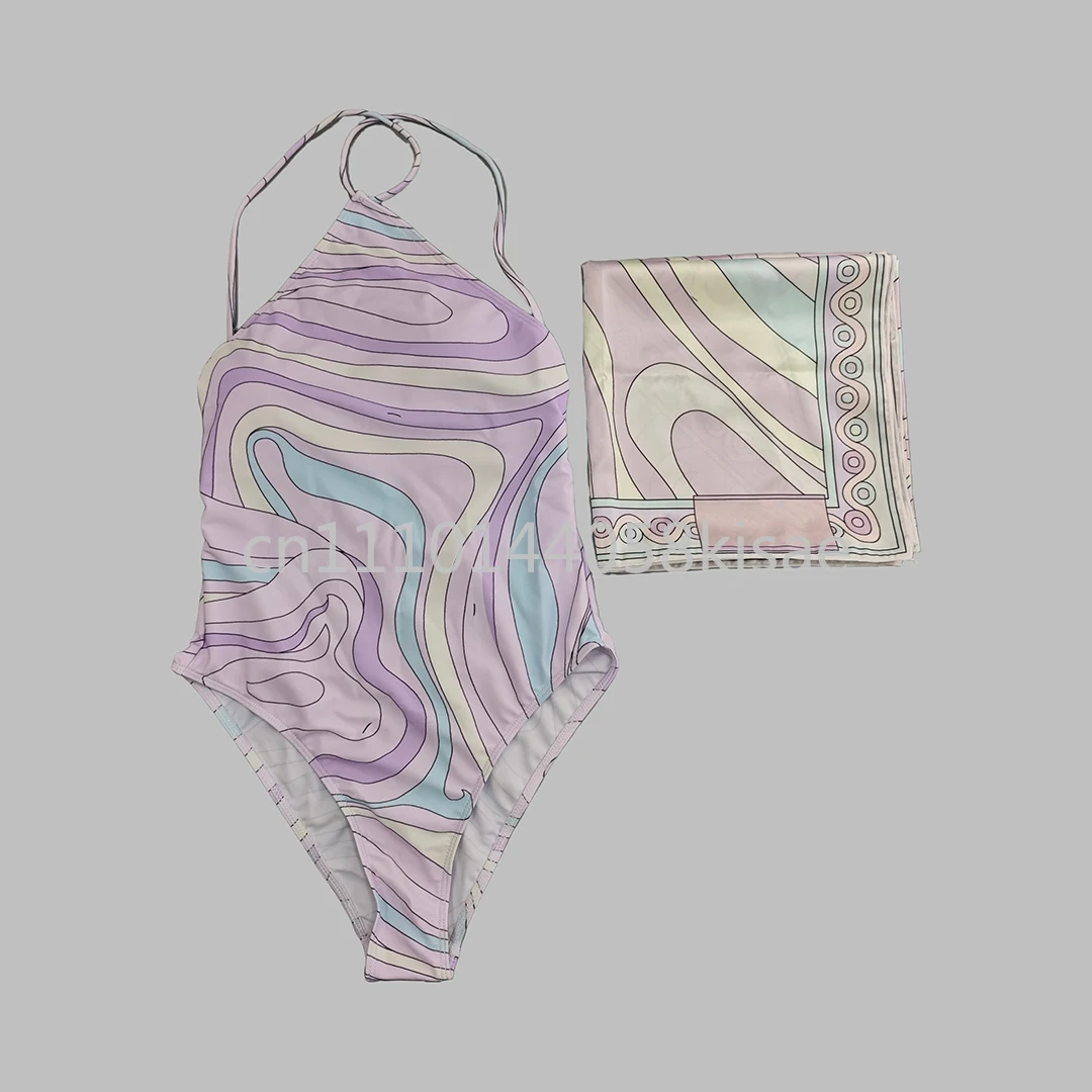 

Women's Purple Scarf Swimsuits Luxury Design Beachwear Scarf Bikini Sets Sexy Swimwear