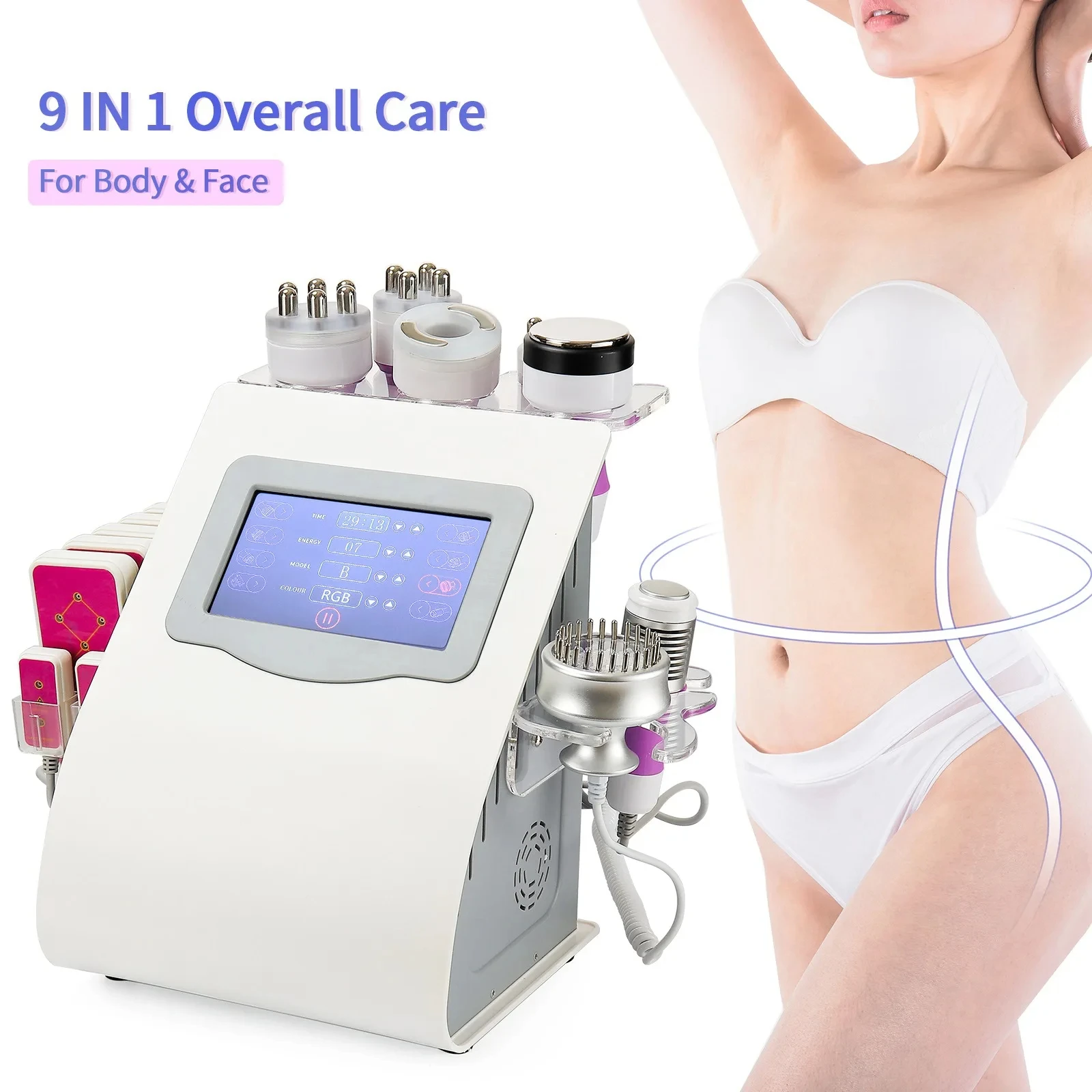 9 In 1 Ultrasonic Beauty Machine 40K Cavitation Vacuum Radio Frequency Body Slimming Microcurrent Face Lifting Ultrasound