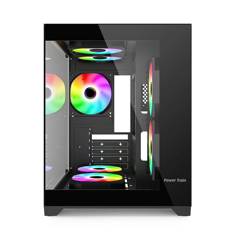 Caixa para PC com esmalte colorido Power Train Sea View Room 270 ° Visão completa sem coluna Suporte para chassi de mesa 240 Refrigerador de água