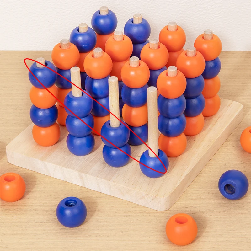Juguete de madera Gobang 3D conectar cuatro en una fila 4 cuentas en línea juego mental Pilar de madera cuentas ajedrez niño niña amigo regalo de cumpleaños