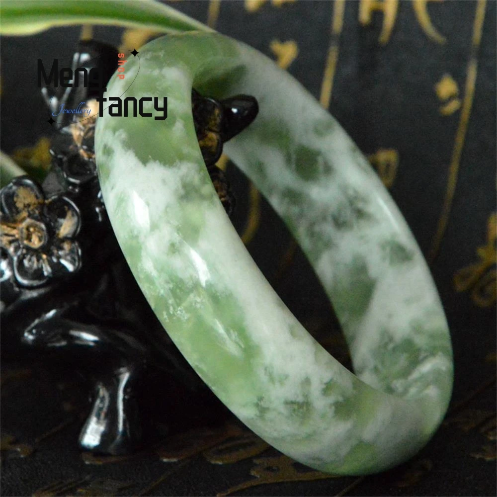 

Natural A-grade Product Ice Bottom Falling Petals Xiuyan Jade Bangle Exquisite Fashion Jewelry Best Selling Couple Holiday Gifts