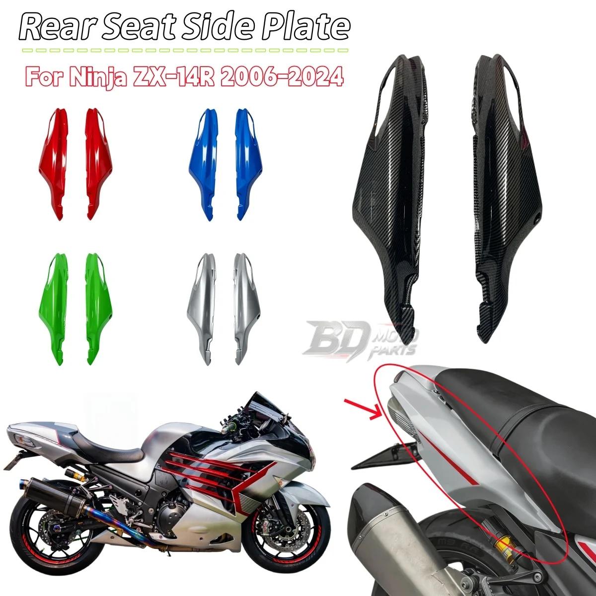 For Kawasaki Ninja ZX-14R 2006-2011 ZZR1400 2012-2024 Motorcycle Rear Seat Side Panel Cover Cowl Fairing Seat Tail Trim Kit