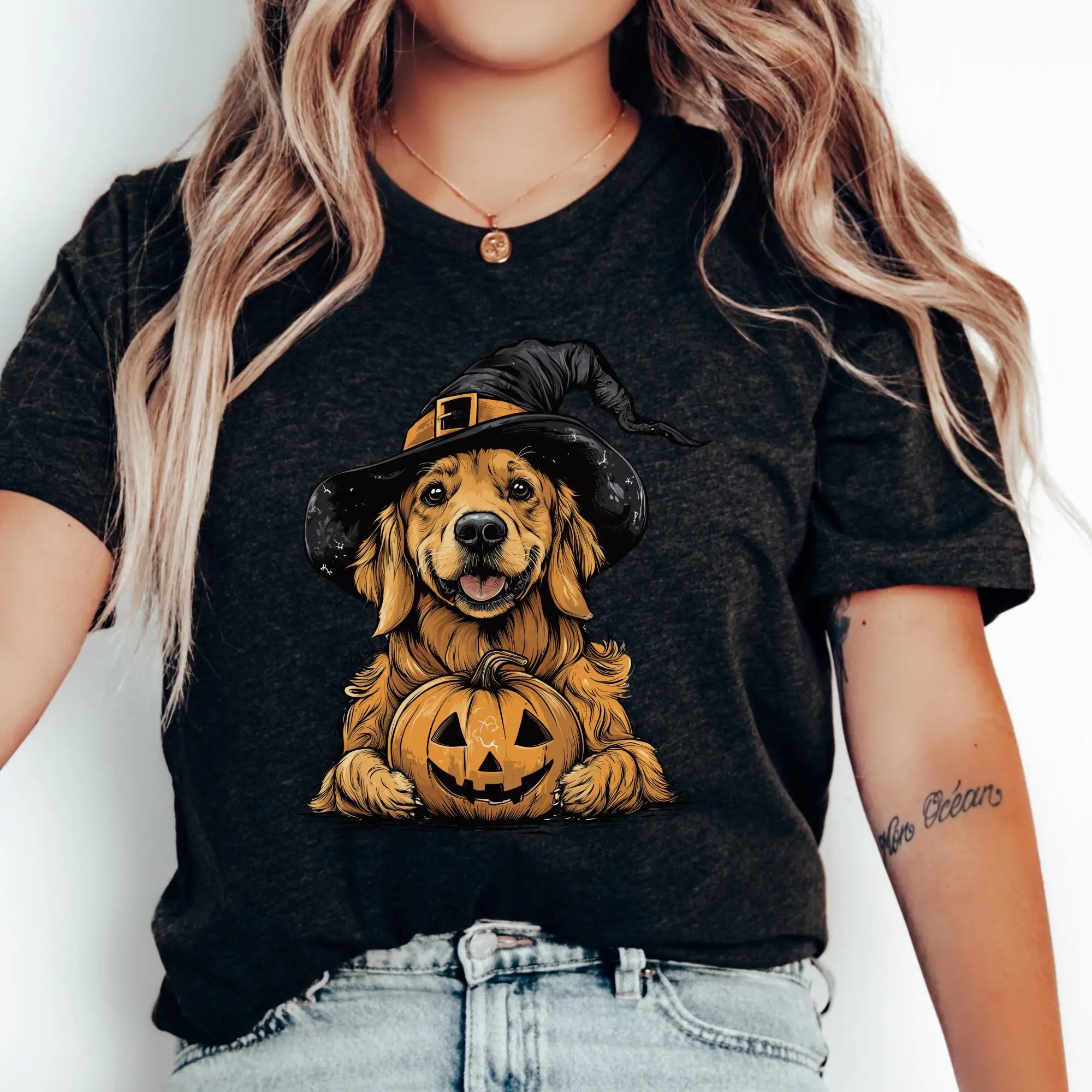 Halloween Golden Retriever Shirt Autumn Golden Retriever T-Shirt Halloween Dog T-Shirt Ghost Dog T-Shirt