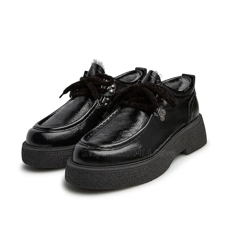 

Black Plush Inside Cross Tied Platform Men Shoes Fashion Lace Up Male Shoes Luxury Handcraft Party Banquet Warm Men Casual Shoes