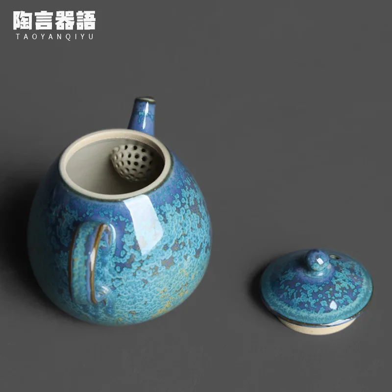 Yuzhou Junyao Floating Blue Jade Dragon Dan Holding Teapot Raw Mineral Oil Drops Tianmu Crystal Spotted Gold Point Tea Maker