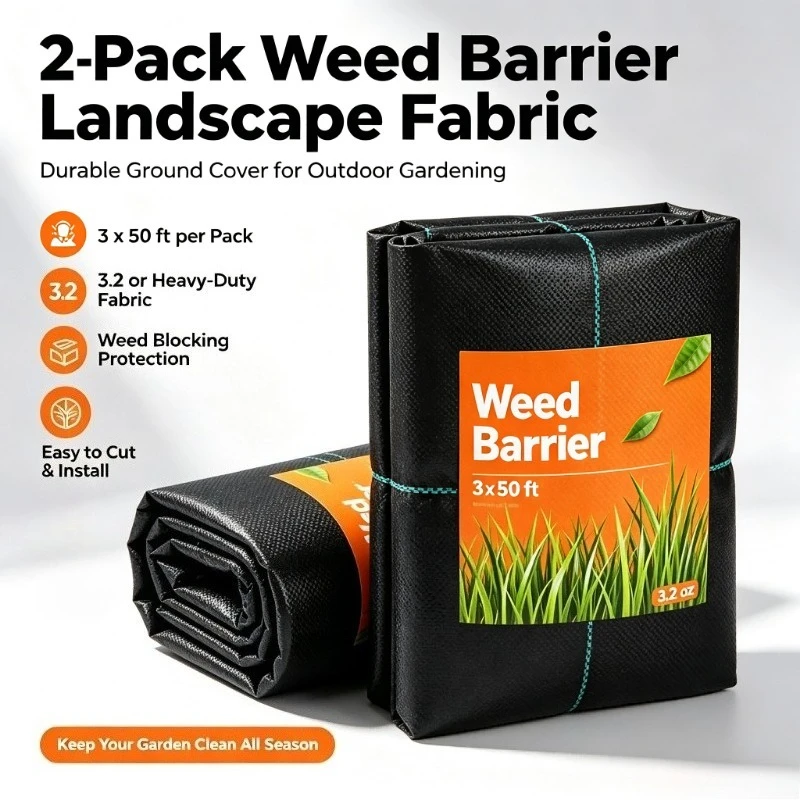 2 Packs 3x50FT 3.2oz Weed Blocker Fabric,Weed Barrier Fabric Heavy Duty,  Woven Landscape Fabrics, Garden Fabrics Weeds Barrier, Weeds Control Ground Cover, Geotextile Webbing For Yard Farm Vegetable Plot Weed Prevention Gardening Maintenance