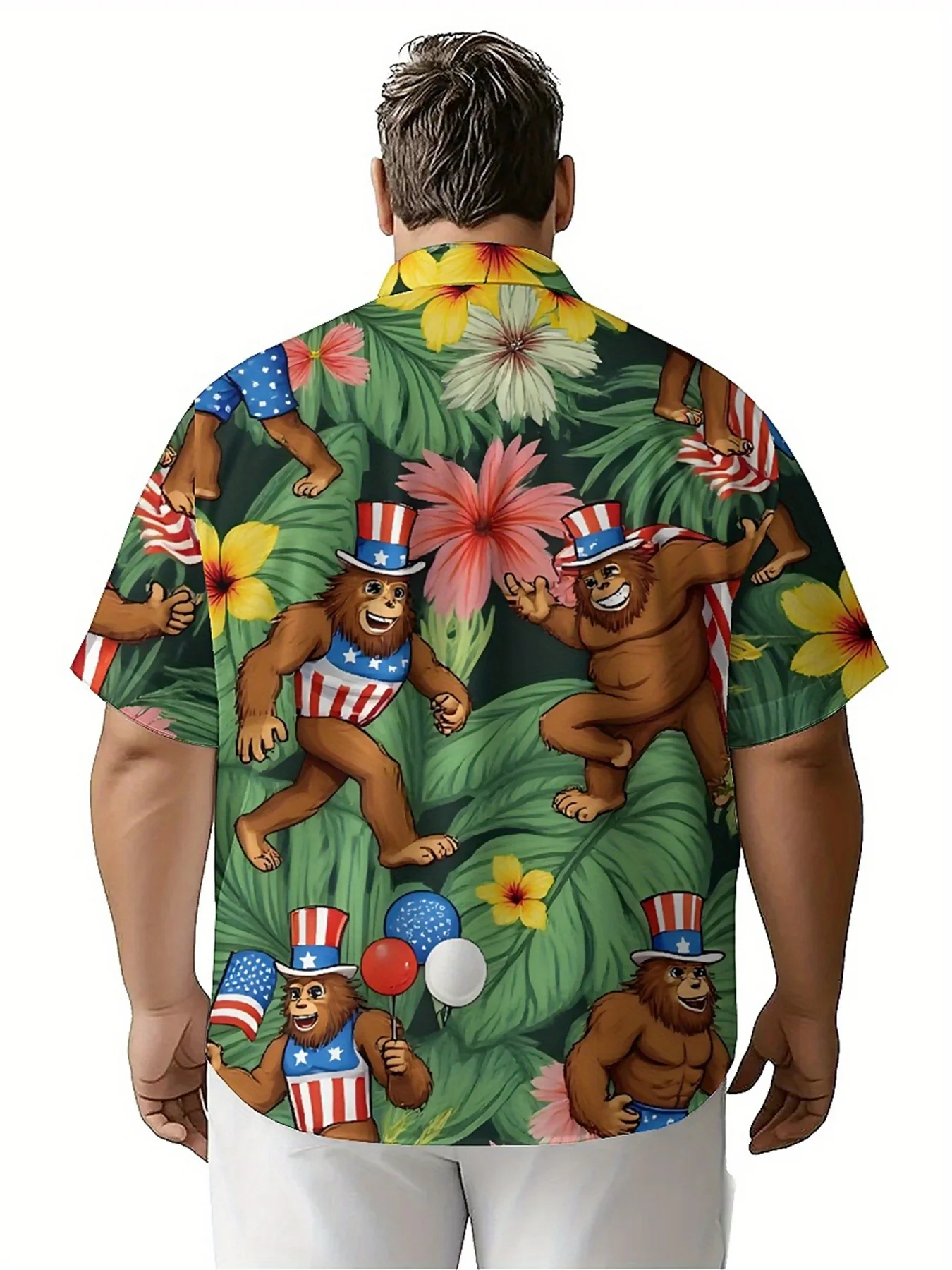 Men's Plus Size Hawaiian Shirts Jungle Sasquatch Carnival Pattern, Summer Casual Tops, Suitable for Outdoor Party, Streetwear
