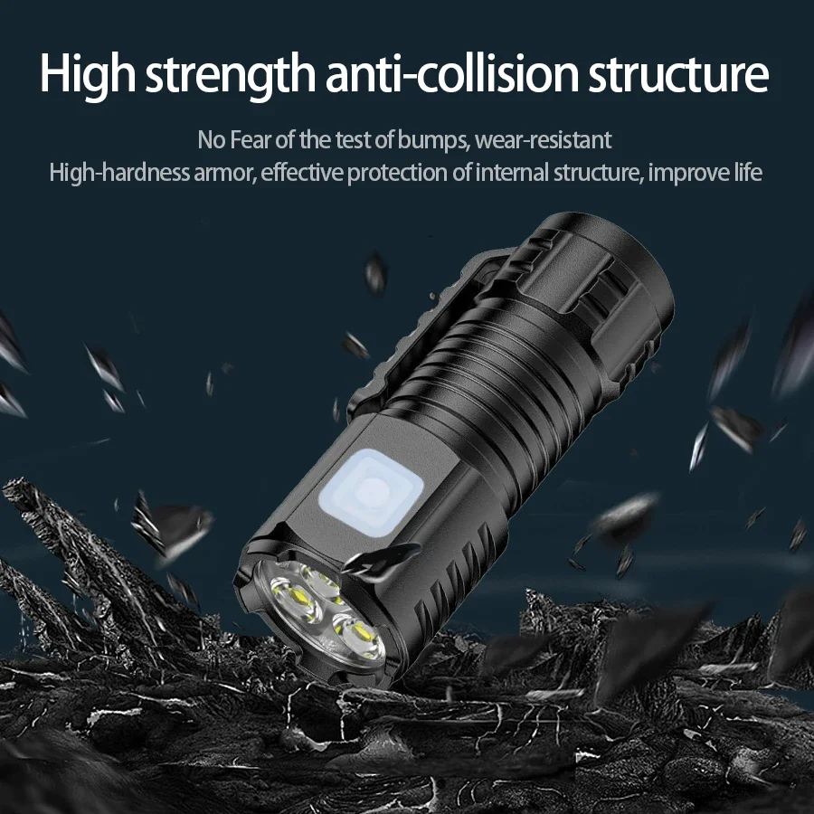 Tactical LED Mini Flashlight Outdoor 3 LED Torch Clip Magnet USB Rechargeable Work Light 5 Modes for Hiking Camping Car Repair