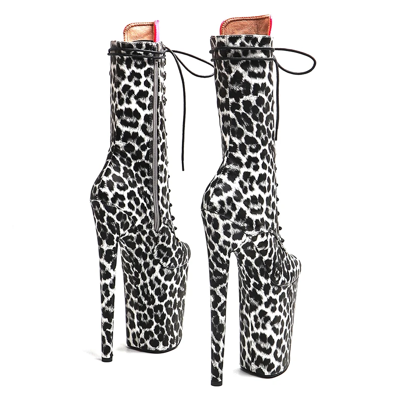 Leecabe  23CM/9inches  Leopard print PU  Upper   Fashion trend  High Heels platform  Pole Dance boot