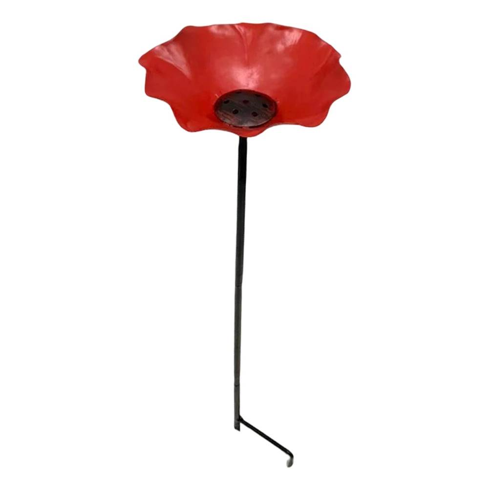 Outdoor Metal Garden Stake with Flower-Form Basin Designed for Pollinators Including Bees Butterflies and Small Birds