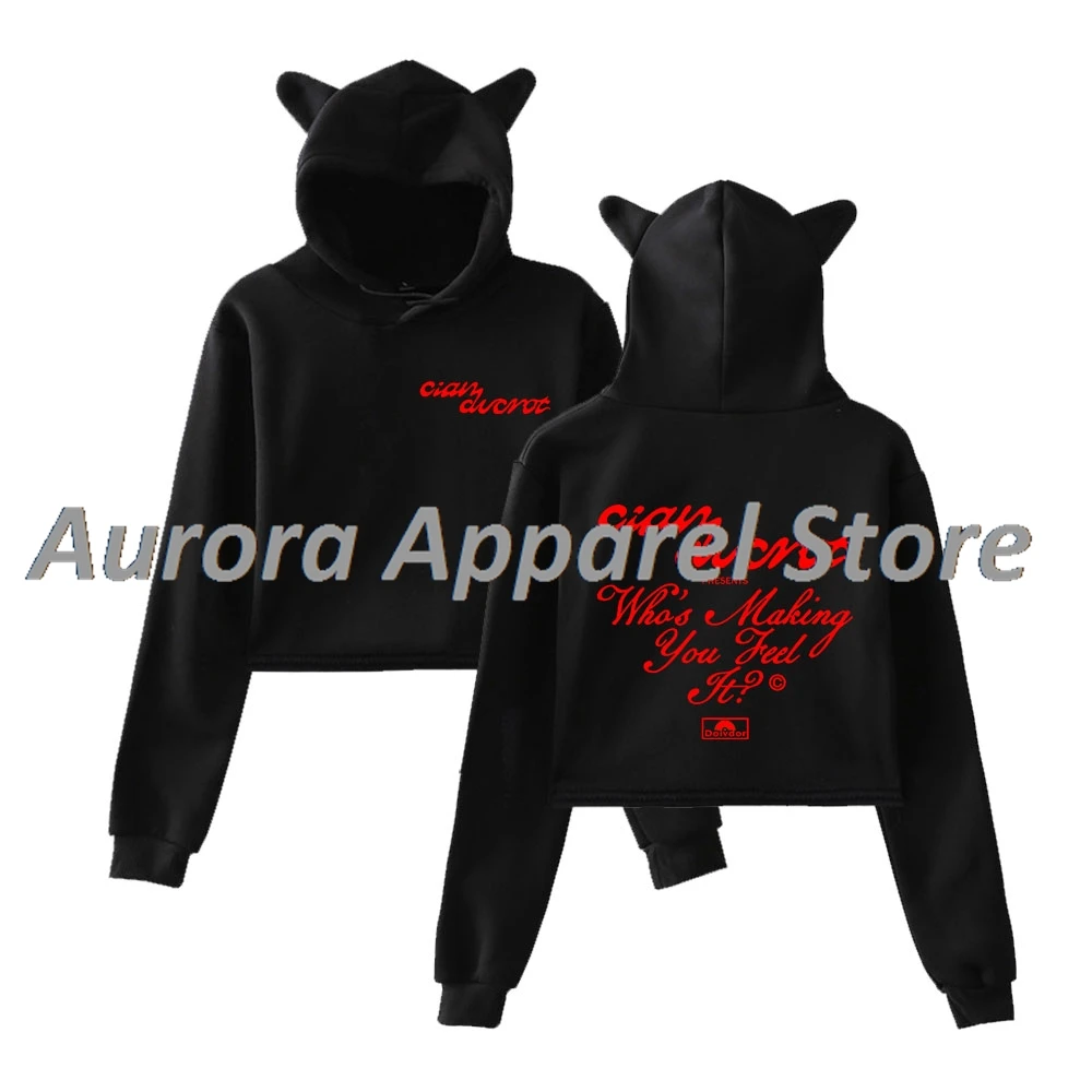 Cian Ducrot من يجعلك يشعر ذلك البلوز الإناث آذان القط هوديي طويلة الأكمام المحملة الملابس النسائية