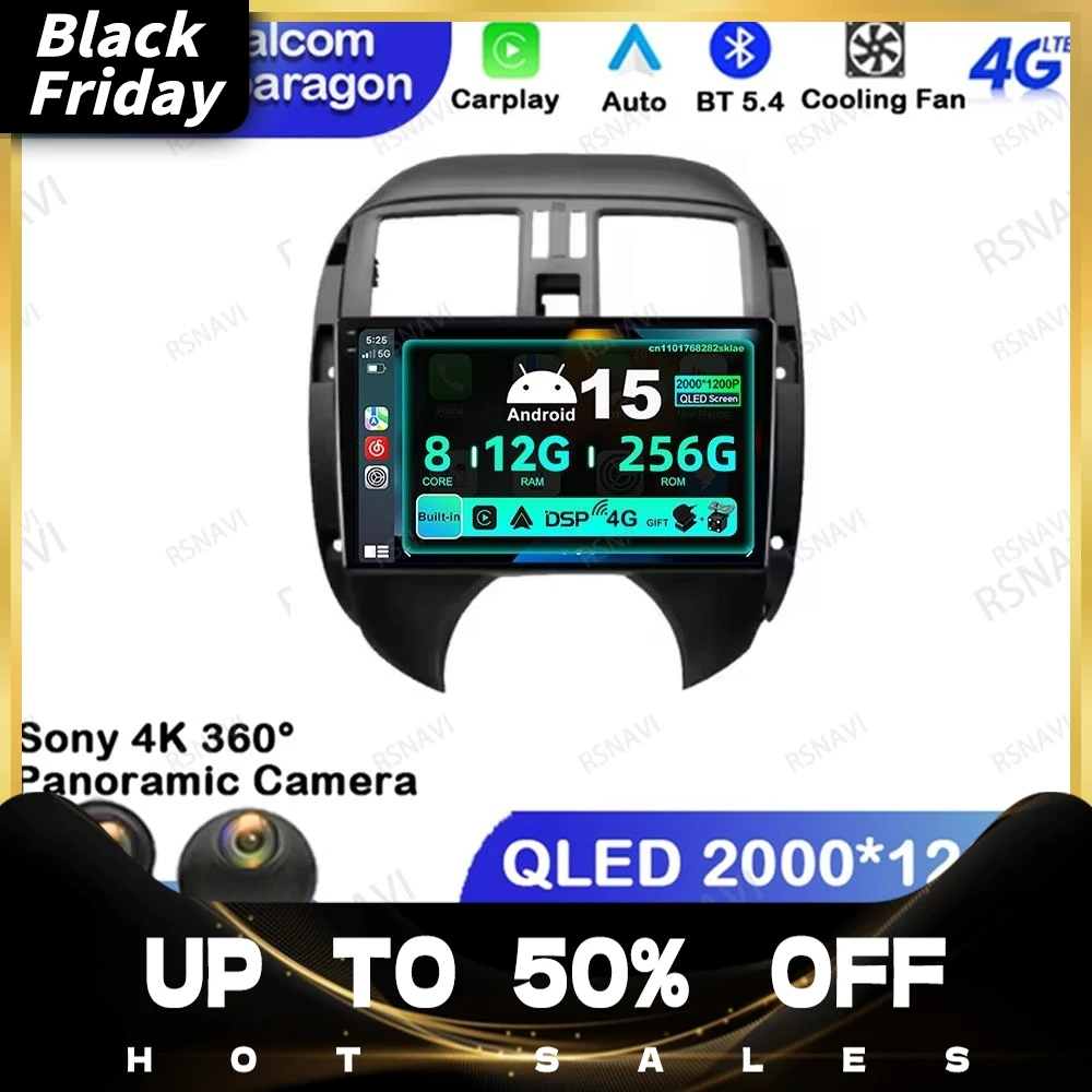Car Radio Android 15 For Nissan Sunny Wireless Carplay Auto Versa 2012-2014 8 Core 360 Camera WIFI+ 4G LTE Systems Viedo Player