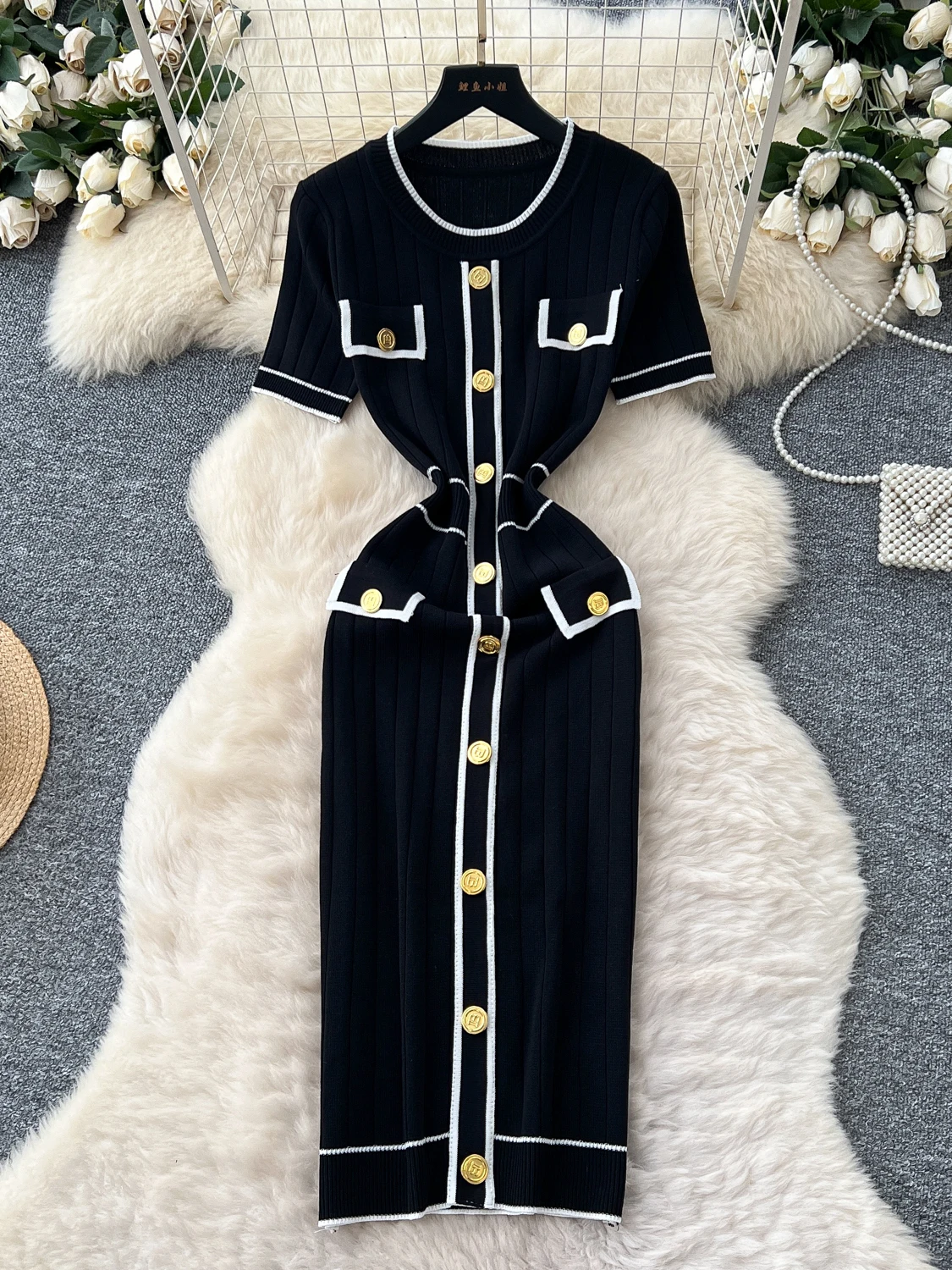 Slimming Effect High Waist Metal Bule Summer Dr Women's Faionable A-Line Dr Lightweight Polyester ort Sve