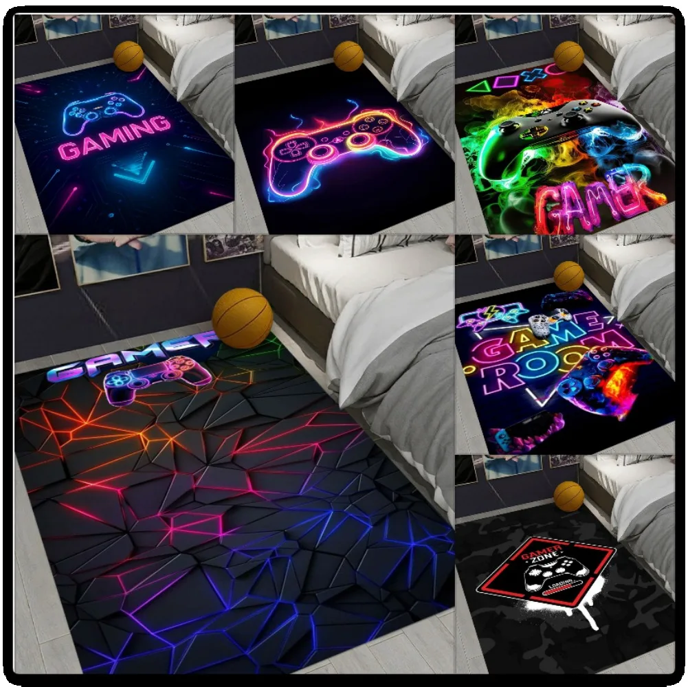Geometric Neon Game Controller Carpet Gaming Carpet for Kids Boys Man's Room Large Floor Mat Living Room Home Decor Floor Mat
