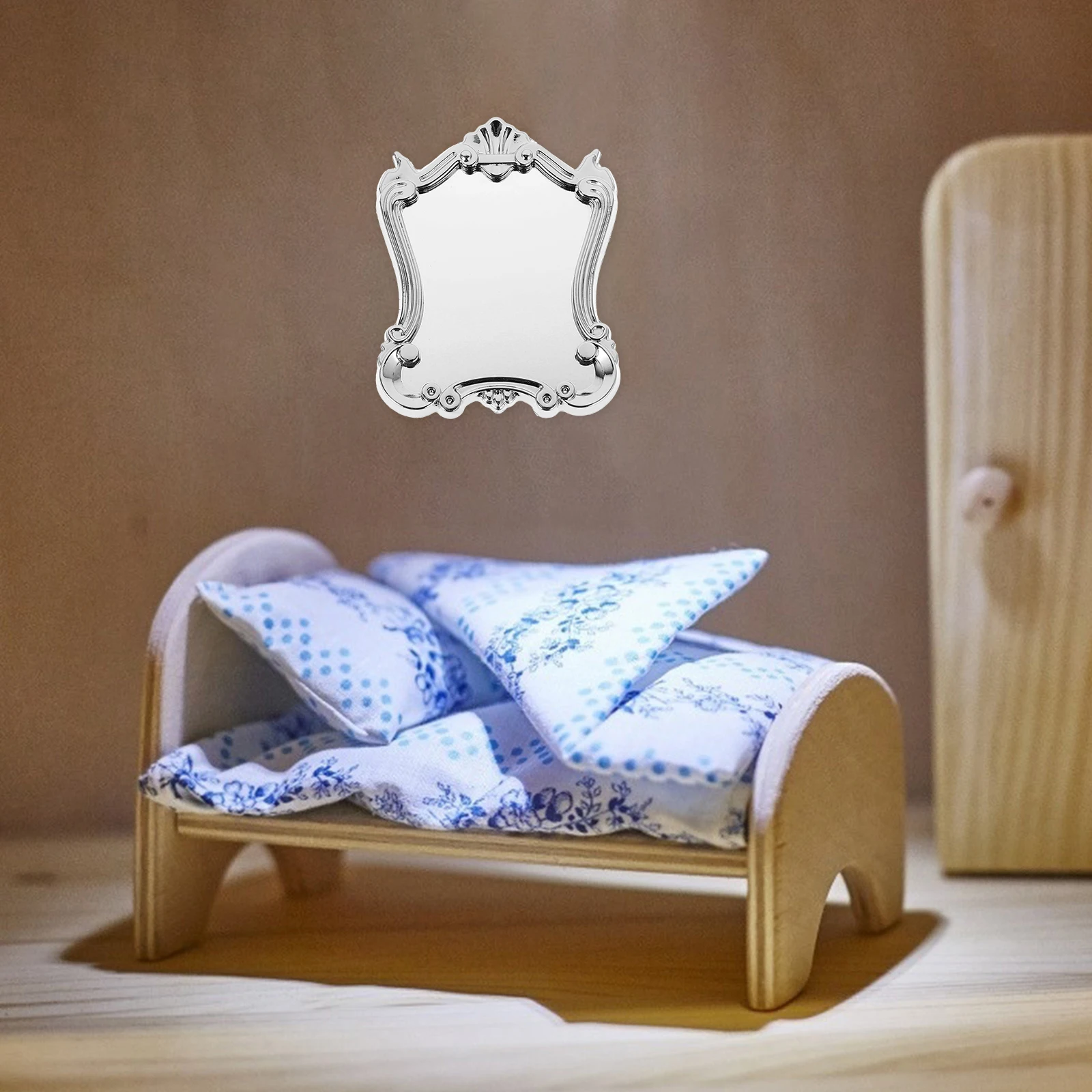 

Miniature Furniture Mirrors Silver Small House Decor Pretend Play Accessories Plastic Bath Bedroom Living Room Study Scene