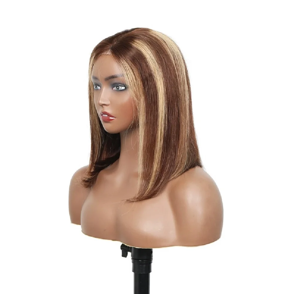 

Bob Wig Human Hair 6x4 Lace Wigs Highlight Pre Cut Ready To Wear 4/27 Glueless Wigs Human Hair Pre Plucked with Baby Hair