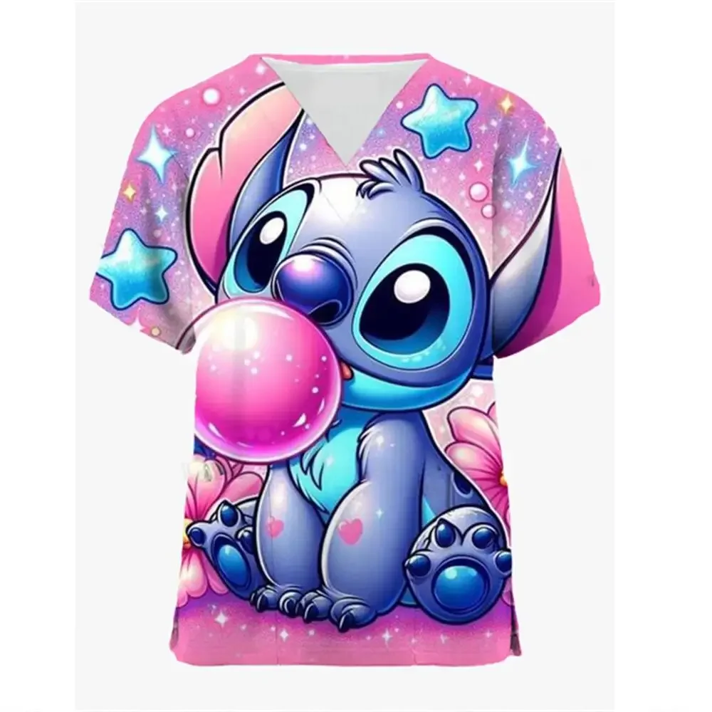 Camiseta con bolsillo para mujer, ropa con cuello en V, Top de Disney para Hospital, uniforme de enfermera, camisetas de punto, camisetas para mujer 2024