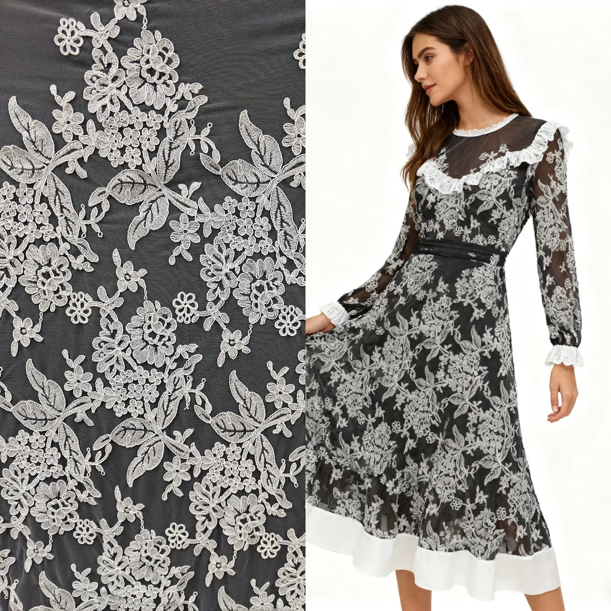 

Новая кружевная ткань с необработанными белыми листьями, платок с вышивкой, дверная занавеска, скатерть, свадебное платье, короткая юбка, аксессуары qipao