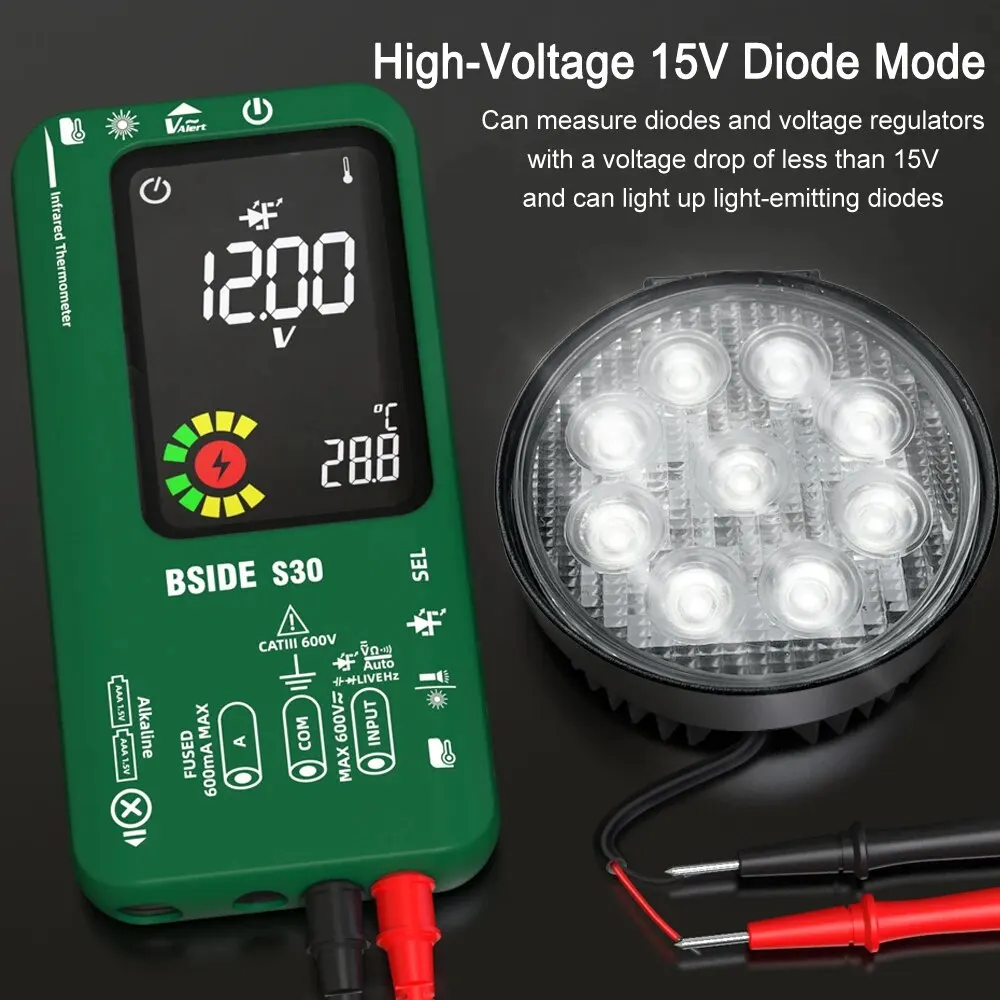 BSIDE Inteligentny multimetr cyfrowy Temperatura podczerwieni 15 V Diodowy tester LED True RMS 9999 DC Napięcie AC Akumulator Multfrage DMM