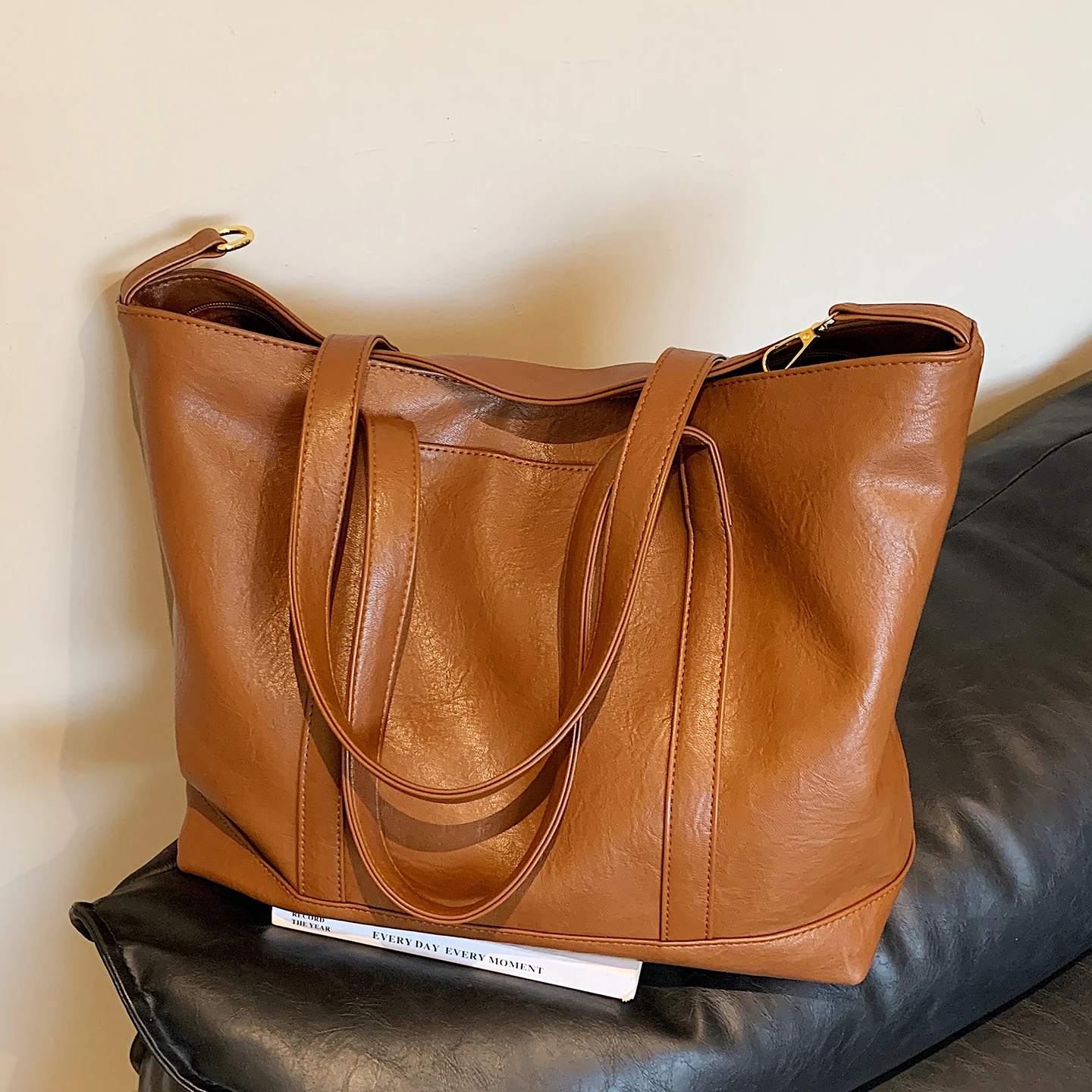 حقائب يد نسائية كاجوال ذات سعة كبيرة للسفر، حقيبة كتف مدرسية متعددة الاستخدامات بلون سادة #4