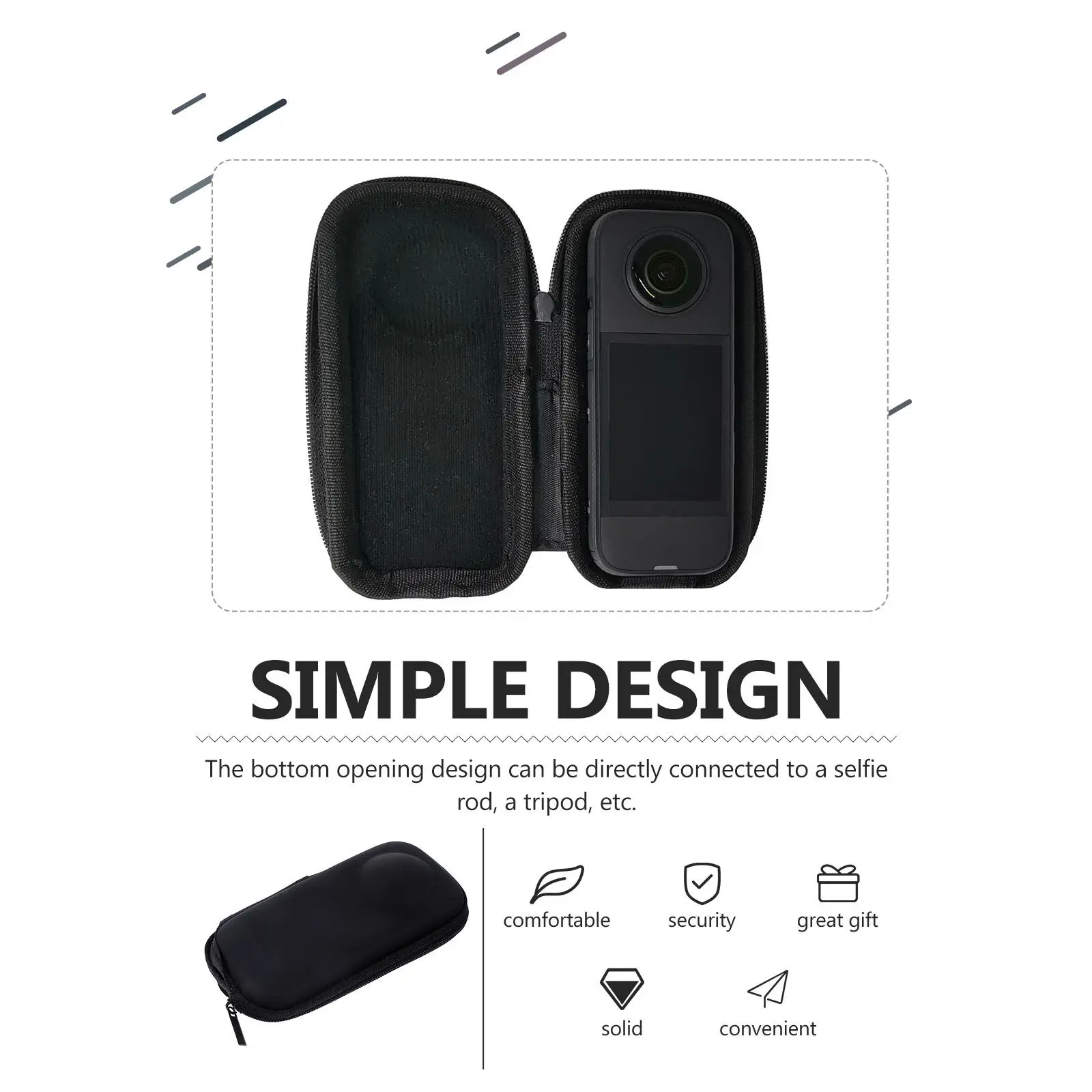 Lightweight Compression Resistant Action Camera Holder with Zippered Closure Bottom Mount Design for Selfie Stick Tripod