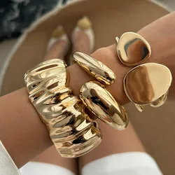 DIEZI 3 Style Exaggerated Irregular Round Water Drop Wide Cuff Bangles Bracelets Vintage Punk Geometric Metal Bangles Women Men