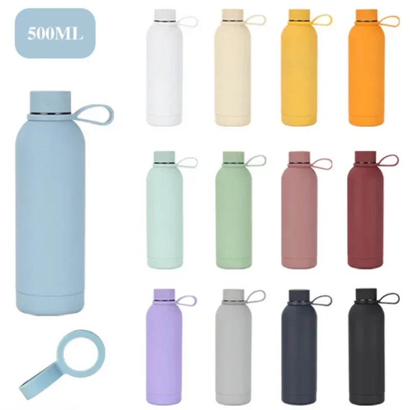 304 Copo de isolamento em aço inoxidável com boca estreita, Portable Leakproof Sports Water Garrafa, Handle Ring, 500ml, 17oz, 1Pc