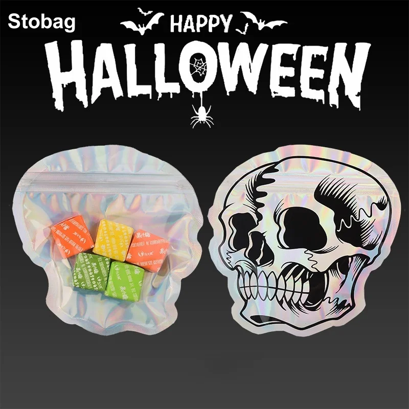 

StoBag 100pcs Happy Halloween Laser Candy Packaging Ziplock Bags Kids Cute Plastic Sealed Food Cookies Snack Storage Pouches